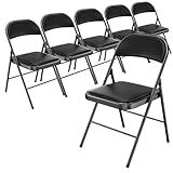 Bonnlo Folding Chair with Comfortable Padded Cushion and Back, Portable Folding Chairs for Outside, Office Events, Weddings, Pu Leather, 6 Black