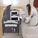 okaytwins Twin Bassinet & Full-Size Infant Bassinet & Playard for Baby, Includes 2 Removable Rock-A-Bye Portable Bassinets with Storage Bags, Gray