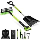 Best Choice Products 4 in 1 Snow Brush with Shovel, Squeegee & Ice Scraper, Up to 39" Extendable Foam Grip, 270° Pivoting Snow Brush for Car Truck SUV, Storage Bag Included - Lime