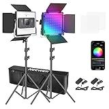 NEEWER 2 Packs 480 RGB Led Light with APP Control, Photography Video Lighting Kit with Stands and Bag, 480 SMD LEDs CRI95/3200K-5600K/Brightness 0-100%/0-360 Adjustable Colors/9 Applicable Scenes