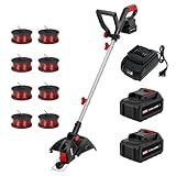 MZK 20V 12'' Cordless String Trimmer, Grass Trimmer&Edger with 8 Replacement Spools, Battery Powered Weed Trimmer with Auto Line Feed for Garden, Lawn(2 * 4AH Battery and Charger Included),ST12D07