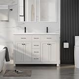 LUCKWIND 48" Modern Bathroom Vanity and Sink, Painted Bathroom Storage Cabinet with Double Sink, Four Doors and Three Drawers, Include Faucet Without Mirror, White