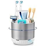 GFWARE Silver Toothbrush Holders for Bathrooms Countertop Organizer - Kids Electric Toothbrush and Toothpaste Holder Rotating Tooth Brush Organization Bathroom Sink Accessories Storage Caddy