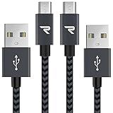 RAMPOW Micro USB Cable [2 Pack/3.3ft] QC 3.0 Fast Charging & Sync Android Charger, Braided Nylon Micro USB Cables for Samsung Galaxy S7/S6 and Edge, Note 6/5, Sony, Kindle, PS4 - Space Gray