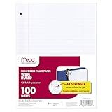 Mead Loose Leaf Paper, Wide Ruled Filler Notebook Paper, Reinforced, 8" x 10-1/2", 100 Sheets, Fits 3-Ring Binder (15006)