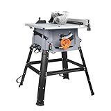 Prostormer 10 Inch Table Saw with Stand, 15A 5000RPM Portable Benchtop Saw, 45°Bevel Cutting Tabletop Saw for Woodworking