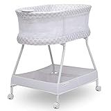 Delta Children Sweet Dreams Bassinet with Airflow Mesh Bedside Portable Crib with Vibration Lights and Music, Grey Infinity