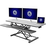 VIVO 48 inch Desk Converter, K Series, Height Adjustable Sit to Stand Riser, Dual Monitor and Laptop Workstation with Wide Keyboard Tray, Black, DESK-V048KB