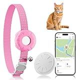 ZFSJTAG Smart Cat GPS Tracker, Compatible with Apple Find My App (Only iOS), No Monthly Fee, Waterproof (White Tracker, Pink Cat Collar)