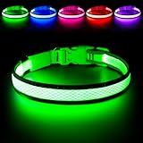 Flashseen LED Dog Collar, Light Up Dog Collar USB Rechargeable, Brightest Dog Lights for Night Walking, Adjustable Dog Collar Light for Dog Safety (Green, Large)