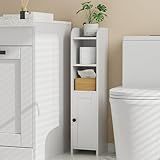 Homhedy Small Bathroom Storage Corner Floor Cabinet with Door and Shelves, Beside The Toilet Paper Stand for Skinny, Narrow Toilet Paper Cabinet, 7.9" D x 7.1" W x 31" H, White