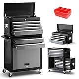8-Drawer Tool Chest with Wheels,42'' Rolling Tool Chest Heavy Duty,Detachable Top Tool Box,Tool Cabinet with Hooks,Liners,Tray Divider,Rolling Tool Box for Garage Storage, Workshop,Warehouse,Black
