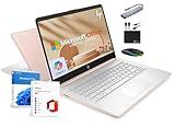 HP 14" Laptop 2025 Business Student Slim Computer, Lifetime MS Office, Copilot AI, Quad-Core Intel CPU, 16GB RAM, 628GB Storage (128GB UFS+500GB Ext), MarxsolAccessory, Wi-Fi 6, Win 11 Pro, Rose Gold