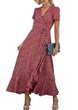 PRETTYGARDEN Women's Boho Floral Summer Maxi Dresses, Red,XL