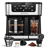 AIRMSEN 12-Cup Programmable Dual Coffee Maker – Single Serve Machine for K-Cup Pods & Ground, 1000W Fast Brew, Delay Start, 2H Keep Warm, Touchscreen, 60oz Tank, Glass Carafe – Home & Office