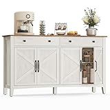 VASAGLE LIRY Collection - Buffet Cabinet, Coffee Bar Cabinet with 2 Drawers, Adjustable Shelves, Sideboard Storage with Cable Holes, Drawer Dividers, Rustic White and Honey Brown UBBK381W01