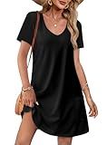 OFEEFAN Black Summer Dresses for Women 2025 Loose V Neck T Shirts Casual Dress Sundresses Swing Coverup Dresses Beach Vacation Essentials Fashion A Black S