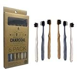 Pursonic Wide Brush Head Charcoal Toothbrush with Eco-Friendly Cedarwood Handle, 6-Pack