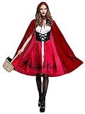 Simplecc Women Little Red Riding Hood Costume Christmas Halloween Party Dress with Cape Large