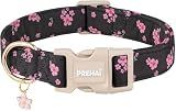 PREHAI Pink Floral Dog Collar with Classic Black Spring Summer for Boy Girl Small Medium Large Dogs Collars S