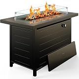 Ciays 42 Inch Gas Fire Pit Table, 60,000 BTU Propane Fire Pits for Outside with Glass Wind Guard, Steel Lid,Lava Rock, 2 in 1 Fire Pit Table Gatherings Parties on Patio Deck Garden, Ebony(2 Packages)