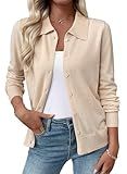 EVALESS Cardigan Sweaters for Women Lightweight Trendy Long Sleeve Lapel Collar Button Down Sweaters Spring Fashion 2026 Wool Blend Knit Cardigans Sweater Tops Oatmeal Large