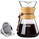 Cosori Pour Over Coffee Maker with Double Layer Stainless Steel Filter, 8-Cup, 34oz, Drip Coffee Maker, Coffee Dripper Brewer, High Heat Resistant Carafe, also for Camping, Hiking