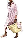 utcoco Womens 2025 Shirt Dress Casual Lapel 3/4 Sleeve Button Down Split Belted Vacation Maxi Dress (Small, Pink Striped)
