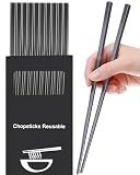 LIANGKEN Fiberglass Chopsticks Set, 9.5 Inch, Pure Black, 5 Pairs