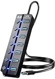 PANPEO 7-Port USB 3.0 Hub On/Off Switches 4ft for Laptop PC