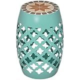 Outsunny 12" Patio Round Side Table, Outdoor Footstool, Garden Mosaic Accent Side Table, Plant Stand, Blue