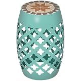 Outsunny Decorative Outdoor Stool, 12" Round Patio Side Table, Mosaic Blue