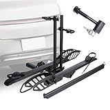 CRAVOT EBike Rack with Ramp, 200 lbs Capacity Heavy Bike Rack Electric Bike Carrier for 2 E-Bike, Foldable Bike Racks for Tow Hitch Up to 5-inch Fat Tire 2'' Receiver