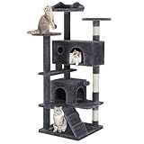 Aidoly Cat Tree 54 Inch, Multi-Level Cat Tower with Condo, Perches, Sisal Scratching Posts and Climbing Ladder, Pet Play Toy Balls House for Indoor Cats, Dark Grey