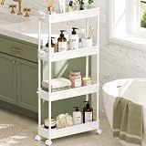 SPACEKEEPER Slim Rolling Storage Cart, 4 Tier Bathroom Cart Organizer,White