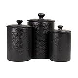 10 Strawberry Street Embossed Marquis Ceramic Kitchen Canister Set, Set of 3, Matte Black
