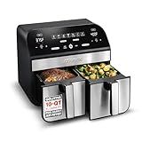 Gourmia Dual Basket Air Fryer - 10 Qt Large Capacity, FryForce360º, Digital Display with 7 Presets, Roast, Bake, Broil, Dehydrate, Match Cook, Sync Finish, Dishwasher Safe Accessories, Black