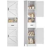 TEENFON 67" H Bathroom Storage Cabinet with Barn Doors & Adjustable Shelves, Bathroom Cabinet with Drawer, Narrow Bathroom Storage Unit, Floor Cabinets for Living Room, Kitchen, White UNSNG091W