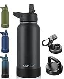 CIVAGO 32 oz Insulated Stainless Steel Water Bottle With Straw and 3 Lids