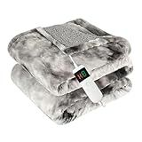 Cushious Electric Heated Blanket Throw 50''x60''Size Faux Fur Heating Blanket 10 Heating Settings, 1-8h Timer & Overheat Protection, Machine Washable, Soft Flannel and Sherpa Full Body Warmth