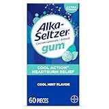 Alka-Seltzer Cool Action Heartburn Relief Gum, Extra Strength Antacid Gum, Acid Indigestion and Upset Stomach Relief, No Chalky Taste, Cool Mint Flavor, 60 Count