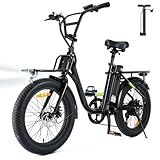Flydone E Bike for Adults Electric Bike with Dual Cargo Rack, 48V 1000W Peak Ebikes for Adults, 7 Speed Gear, 20mph Step Thru Cruiser Electric Bicycles, 20" × 3“ Fat Tire Ebike