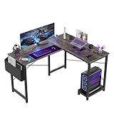Sweetcrispy L Shaped Desk Gaming Computer 50 Inch Reversible Corner PC Work Table for Writing Study Student with Wood Tabletop Metal Frame CPU Stand Side Bag for Home Office Small Space, Grey