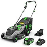 TIECTOWN 40V 16-Inch Brushless Cordless Lawn Mower with 4.0Ah Battery & Charger, 2-in-1 Electric Push Mower, 5-Position Height Adjustment, Lightweight, Compact Storage, for Small Yards - Green