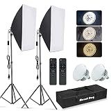 MOUNTDOG Softbox Lighting Kit, 2x19.7"x27.5" Photography Continuous Lighting System with 2pcs 85W 5700K E27 Socket LED Bulbs and Remote for Portrait Product Fashion Photography
