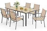 Ahomly Patio Table and Chairs Set for 6, Outdoor Dining Set Includes 59.5" Rectangle Patio Table with Side Umbrella Hole and 6 Textilene Fabric Patio Chairs for Backyard, Courtyard, Poolside, Brown