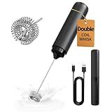 CIRCLE JOY Rechargeable Milk Frother Hanheld, Dual Coil Whisk Head Electric Coffee Frother, Portable Hand Frother Wand Drink Mixer for Matcha Lattes Cappuccino, Kitchen Gifts, Black