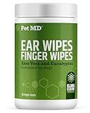 Pet MD Dog Ear Cleaning Wipes – Otic Cleanser for Dogs, Soothing Ear Care with Aloe Vera & Eucalyptus, Finger Wipes, 50 Count
