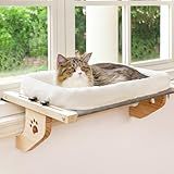 AMOSIJOY Cat Sill Window Perch Sturdy Hammock Window Seat with Cushion Bed Cover, Wood & Metal Frame for Large Cats, Easy to Adjust Cat Bed for Windowsill, Bedside, Drawer and Cabinet (M)