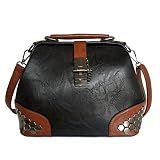 Black Gothic Rivet Studded Vintage Doctor Style Cross Body Convertible Bucket Shoulder Handbag for Women